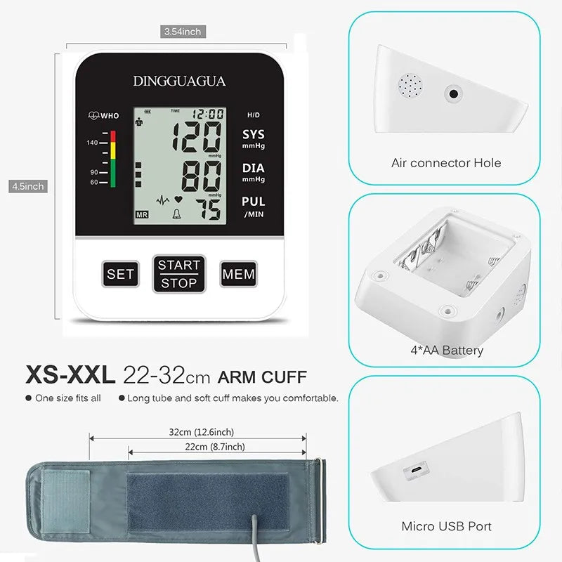 Automatic Upper Arm Blood Pressure Monitor with Digital Cuff and Pulse Rate Monitoring