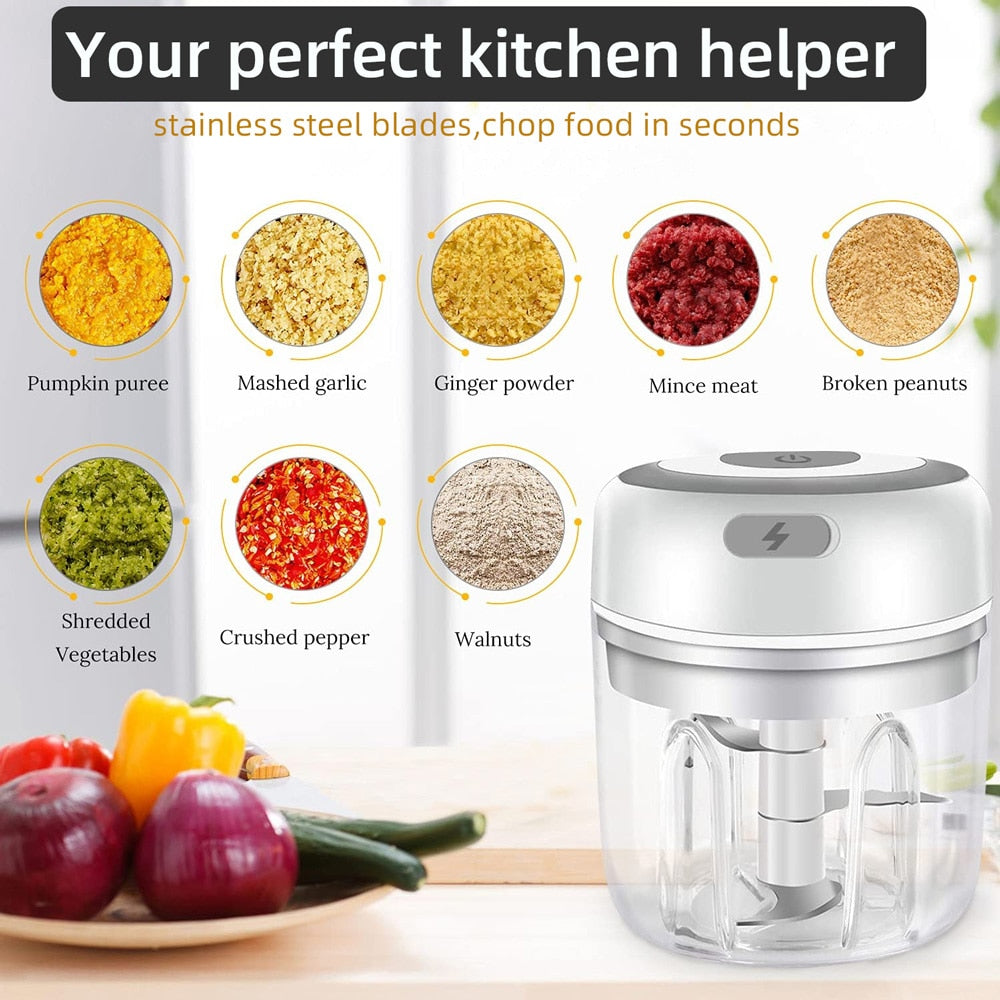 Electric Mini Food Chopper - USB Portable Kitchen Gadgets for Garlic, Meat, and Vegetables