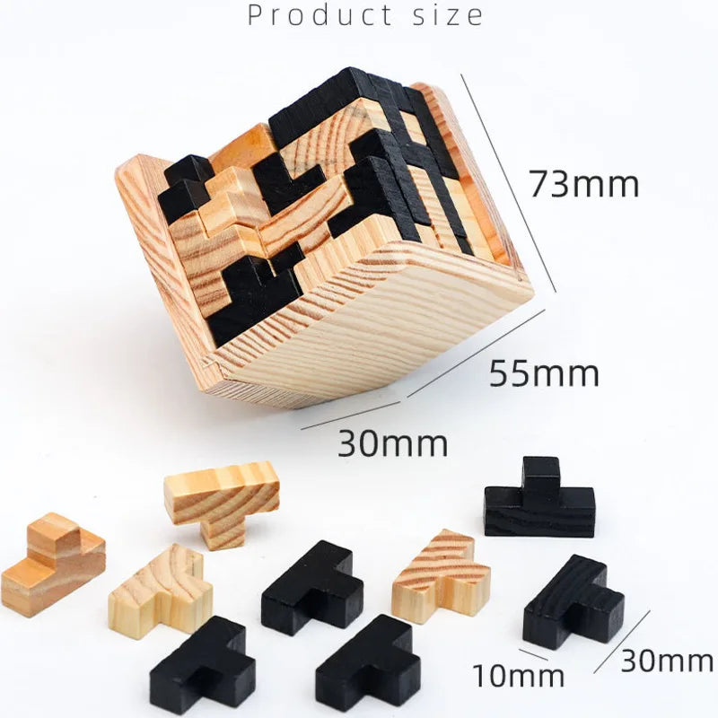 3D Wooden Cube Puzzle Educational Toy for Kids