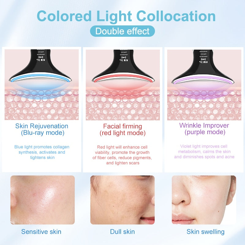 LED Photon Therapy Neck and Face Lifting Beauty Device - EMS Massager for Wrinkle Reduction
