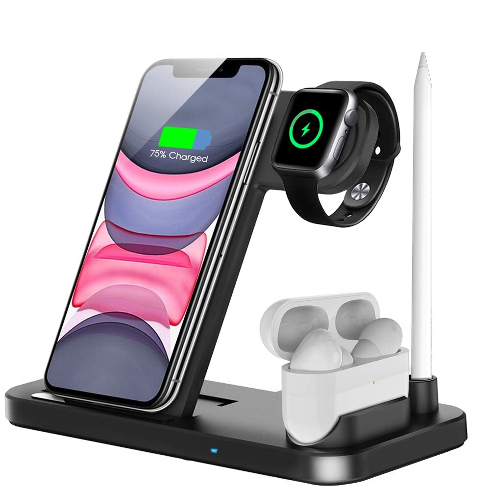 Foldable 4-in-1 Fast Wireless Charger Stand For iPhone 14, 13, 12, 11, 8, Apple Watches & AirPods...