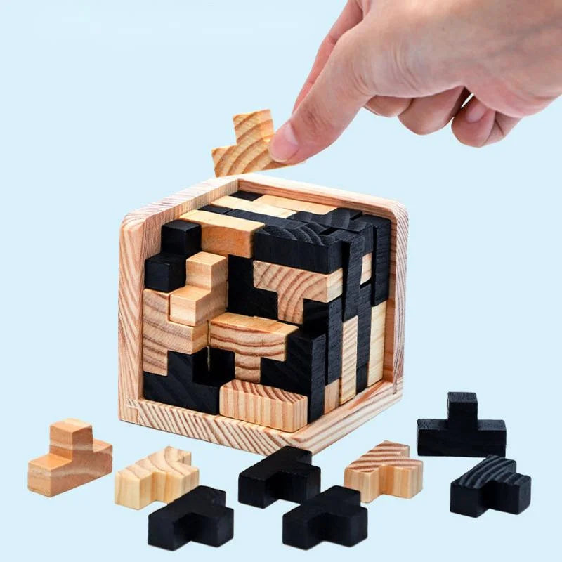 3D Wooden Cube Puzzle Educational Toy for Kids