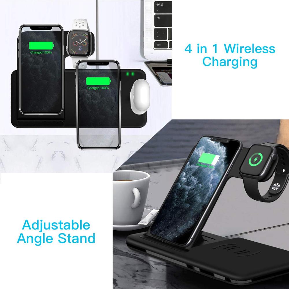 Foldable 4-in-1 Fast Wireless Charger Stand For iPhone 14, 13, 12, 11, 8, Apple Watches & AirPods...