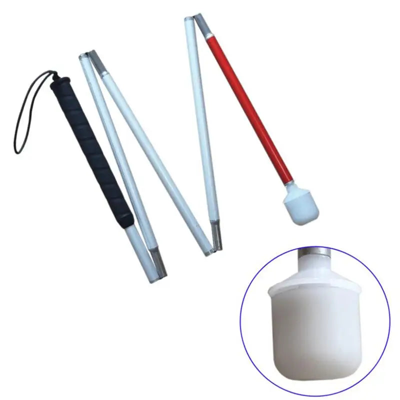 360° Rotating Wheel Blind Guide Cane with White Head - Folding Aluminum Alloy Stick
