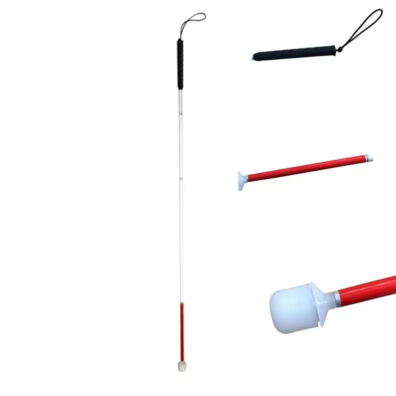 360° Rotating Wheel Blind Guide Cane with White Head - Folding Aluminum Alloy Stick