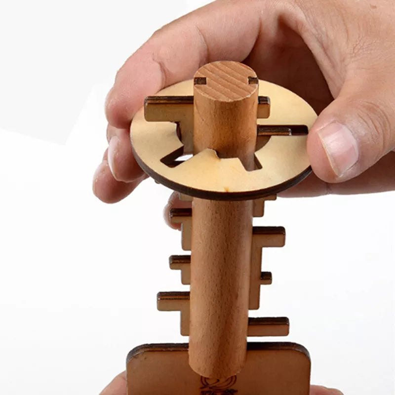 Wooden Unlock Puzzle Key Toy - Educational Brain Teaser