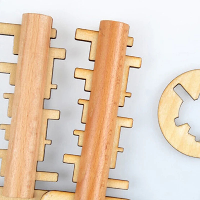 Wooden Unlock Puzzle Key Toy - Educational Brain Teaser