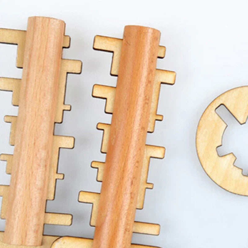 Wooden Unlock Puzzle Key Toy - Educational Brain Teaser