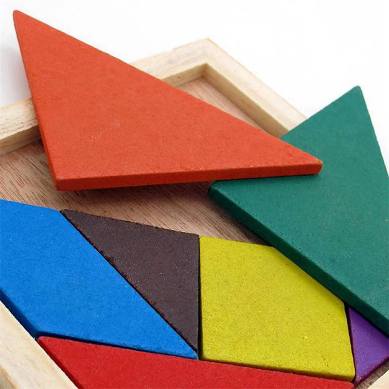 Colorful Wooden Tangram Puzzle - 7-Piece IQ Brain Teaser for Kids