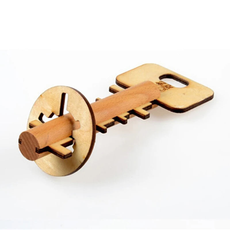 Wooden Unlock Puzzle Key Toy - Educational Brain Teaser