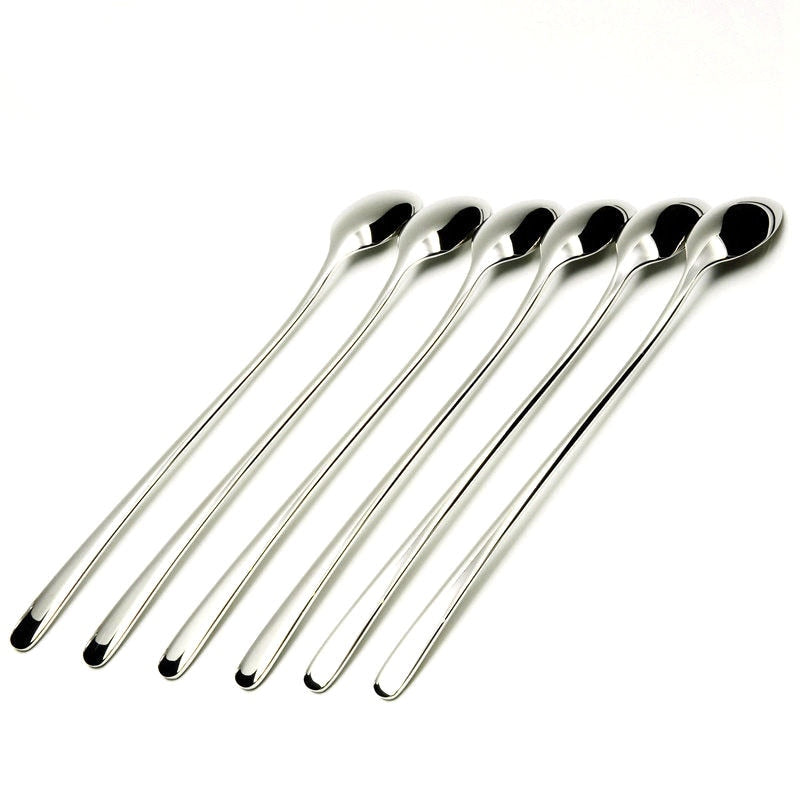 6-Piece Silver Stainless Steel Long Handle Spoon Set - European Tableware