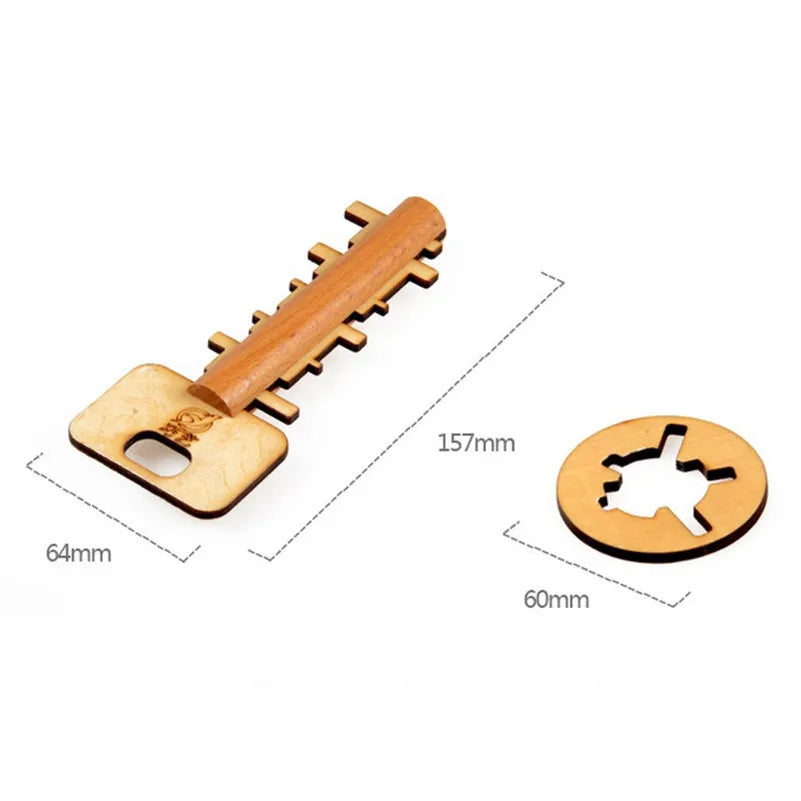 Wooden Unlock Puzzle Key Toy - Educational Brain Teaser