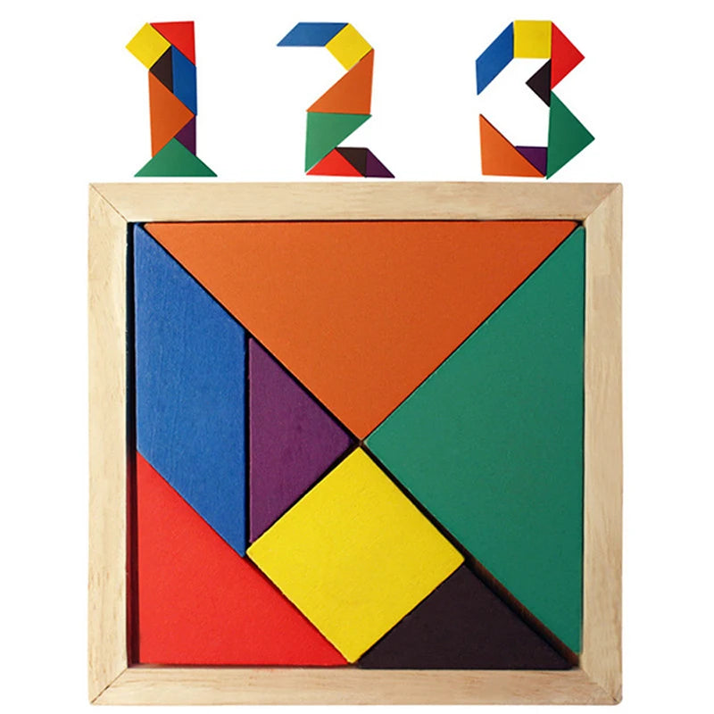 Colorful Wooden Tangram Puzzle - 7-Piece IQ Brain Teaser for Kids