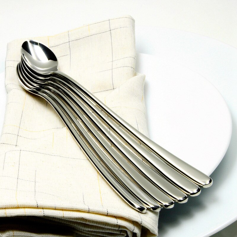 6-Piece Silver Stainless Steel Long Handle Spoon Set - European Tableware