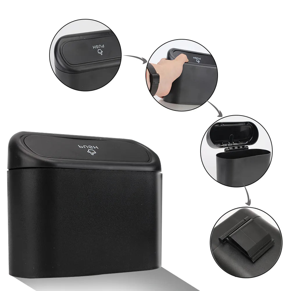 1L Car Interior Mini Trash Bin with Storage Tray and Clip Stand