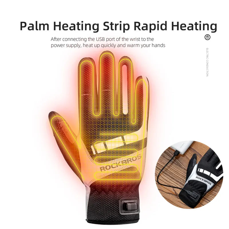 USB Heated Bicycle Gloves - Winter Warmth and Touch Screen
