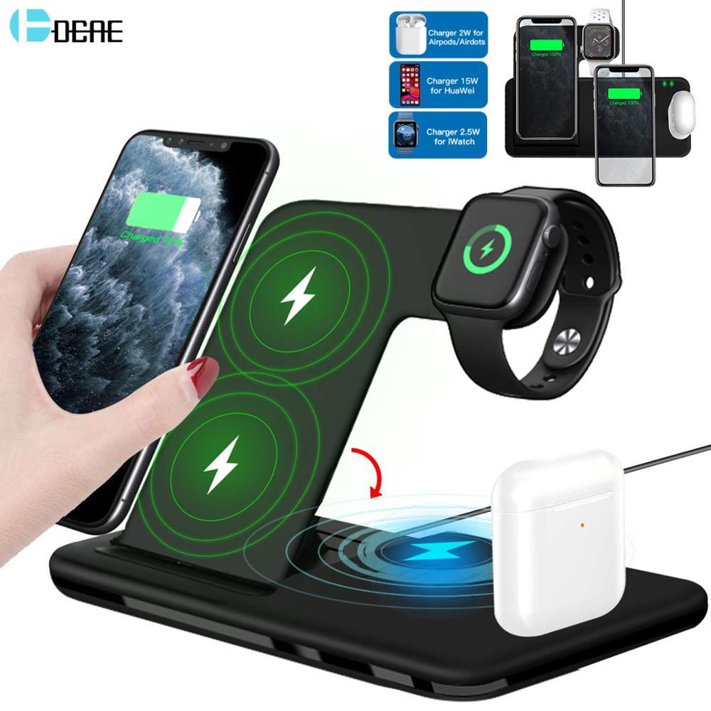 Foldable 4-in-1 Fast Wireless Charger Stand For iPhone 14, 13, 12, 11, 8, Apple Watches & AirPods...