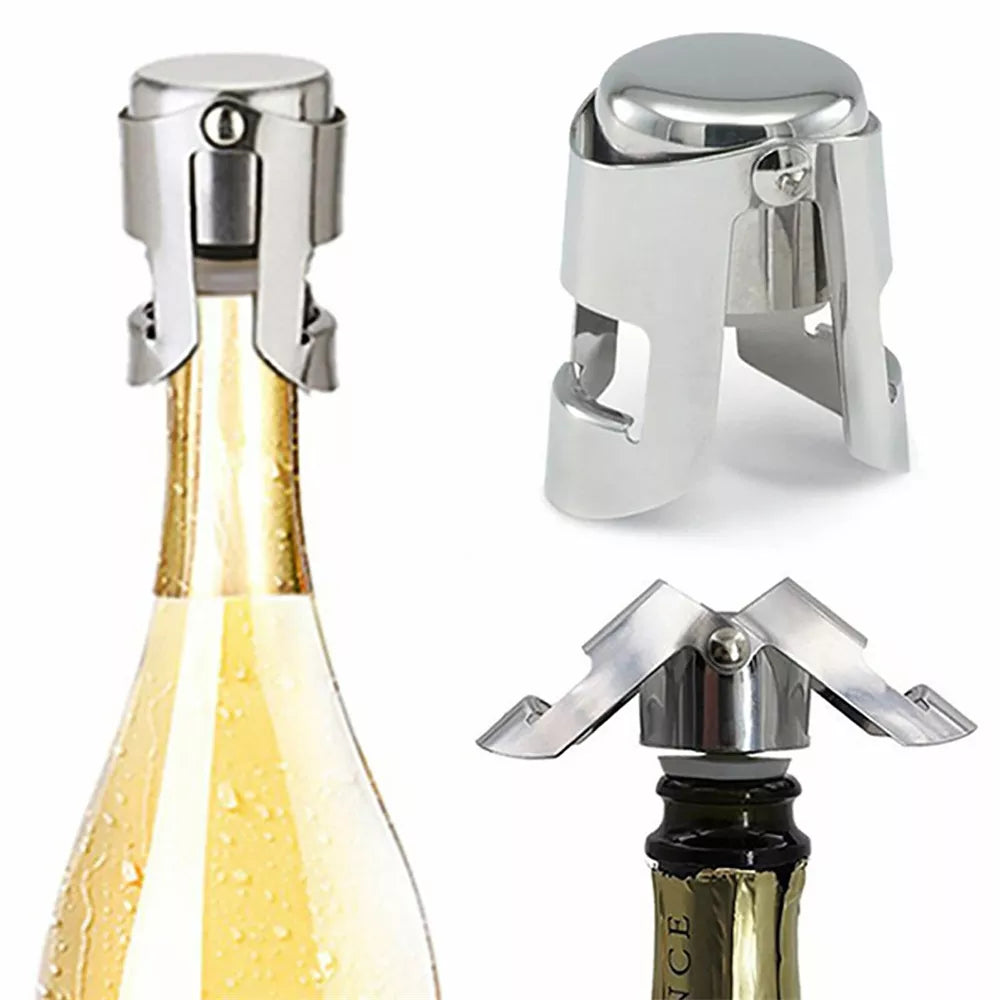 Double Button Stainless Steel Champagne Stopper - Silver 5.8x4.2cm