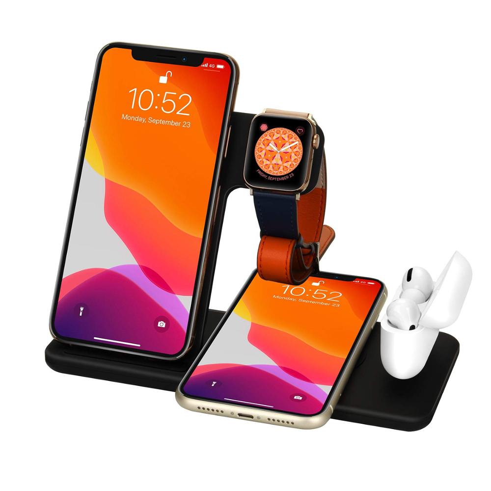 Foldable 4-in-1 Fast Wireless Charger Stand For iPhone 14, 13, 12, 11, 8, Apple Watches & AirPods...