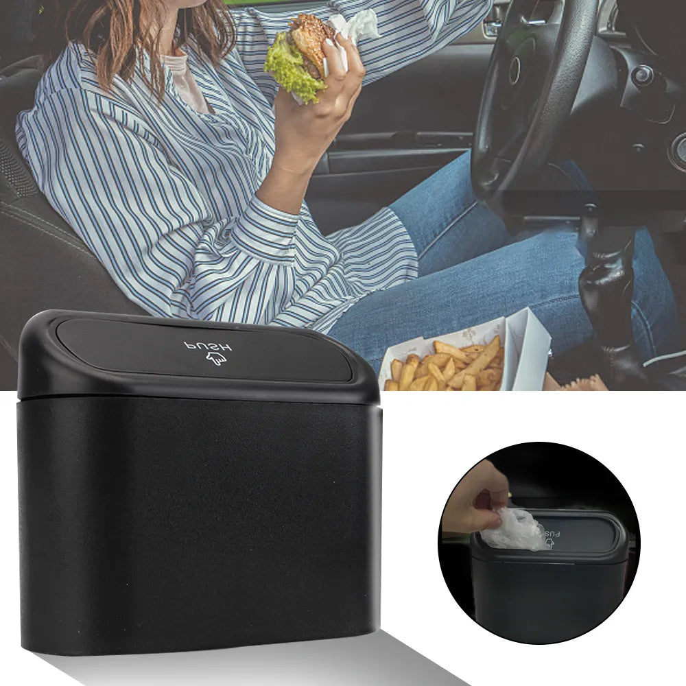 1L Car Interior Mini Trash Bin with Storage Tray and Clip Stand