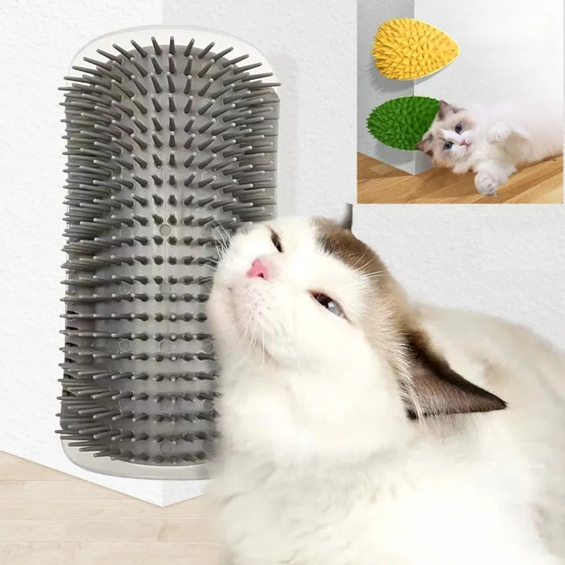 Pet Grooming Combo: Cat Scratcher Massager and Hair Removal Brush - Blue