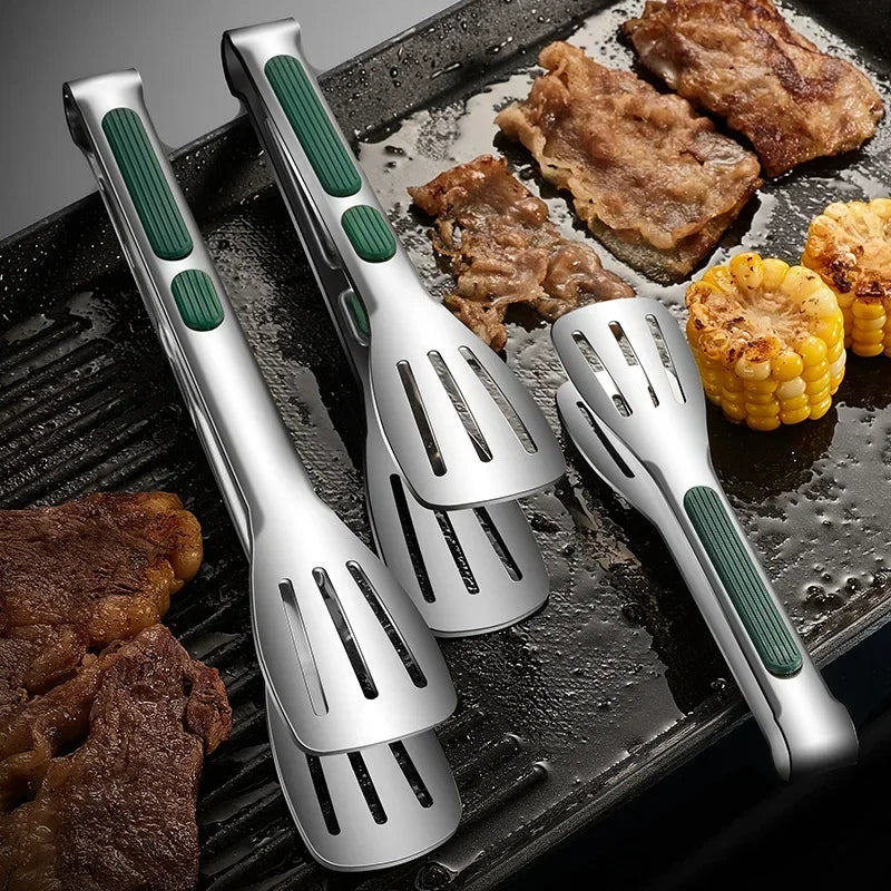 Non-Slip Stainless Steel Kitchen Food Tongs in Various Sizes