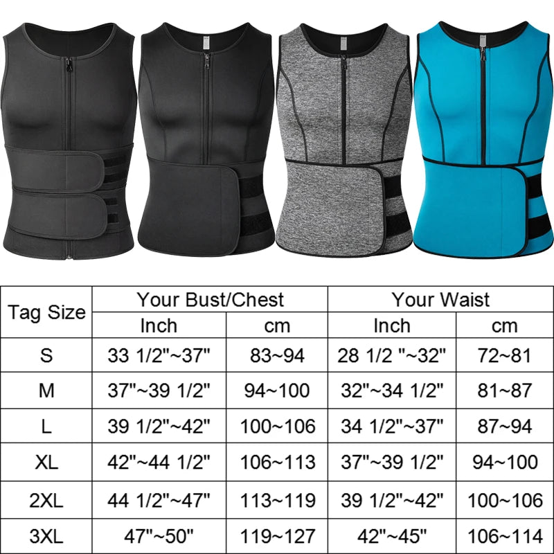 Men's Neoprene Sweat Vest with Double Zipper Waist Trainer