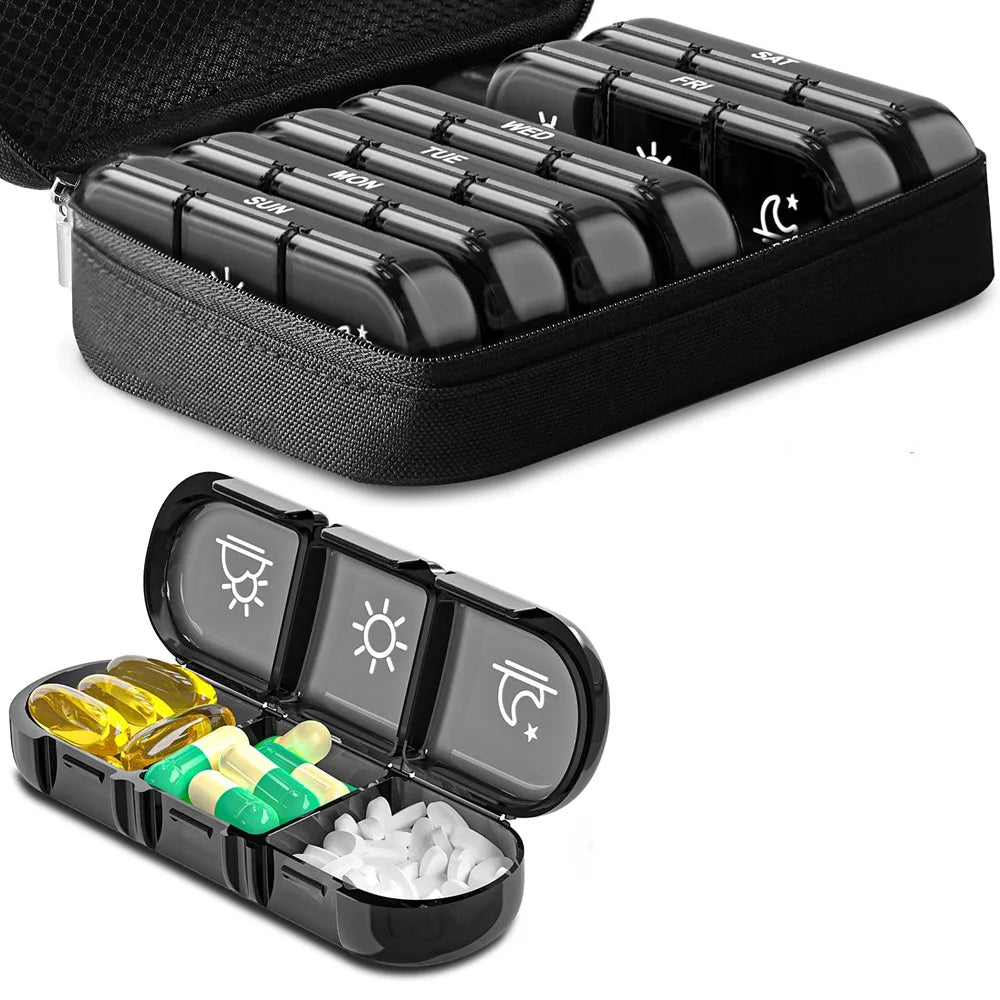 7-Day Pill Organizer - Portable Travel Box with Large Compartments for Medications