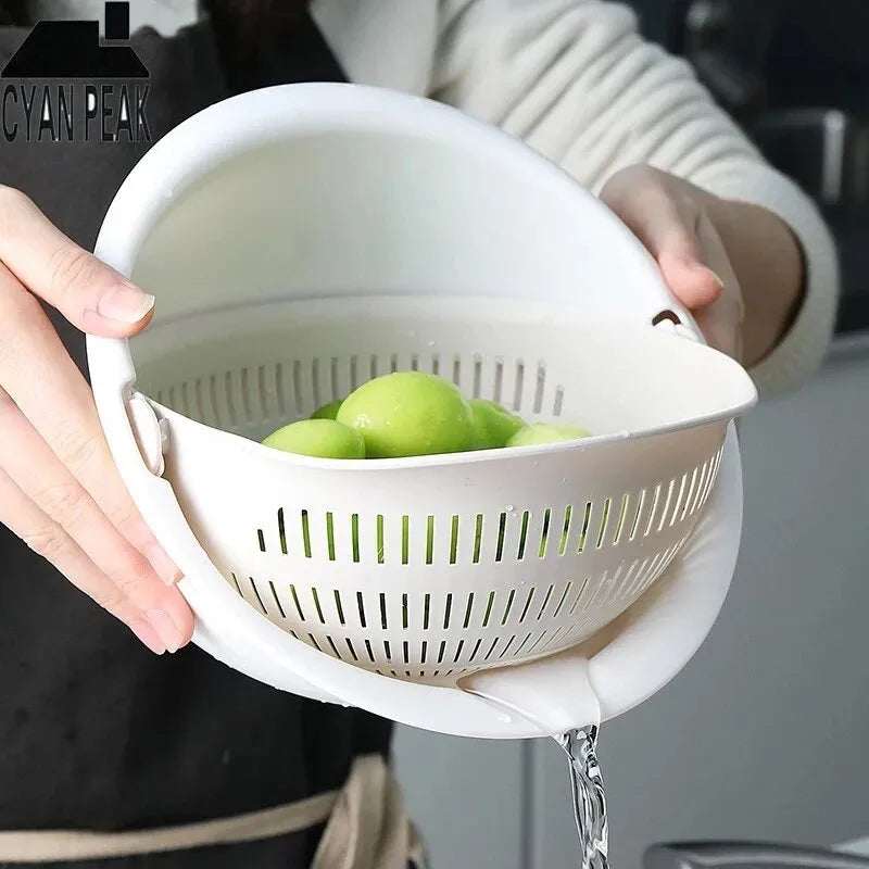 SwivelFresh Duo: Removable Double Layer Fruit and Vegetable Washing Tray