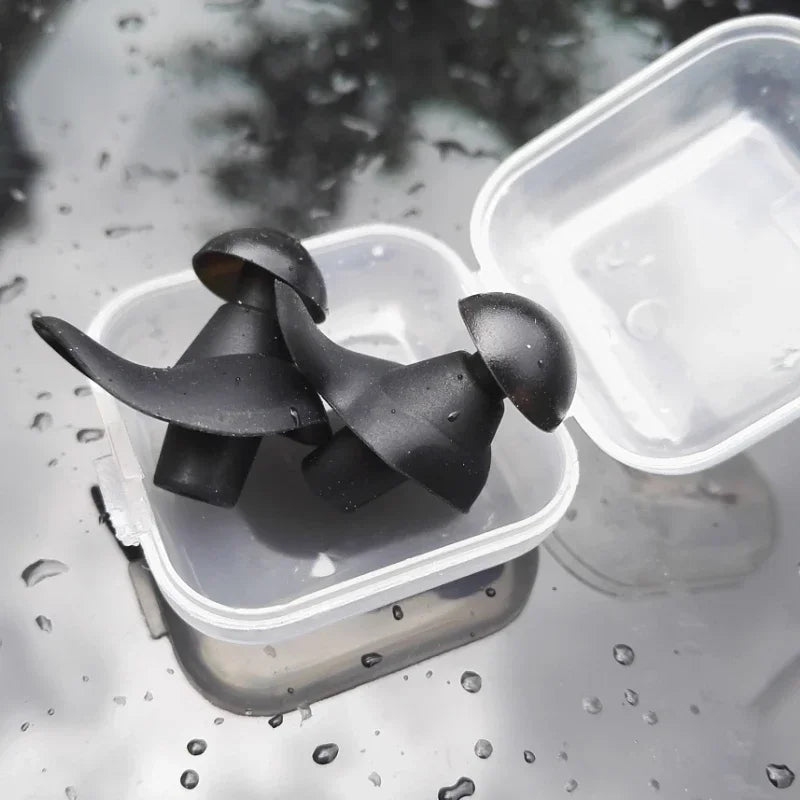 Waterproof Swimming Earplugs with Silicone Spiral Design and Storage Box