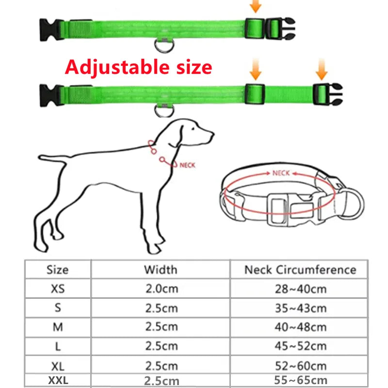 Adjustable LED Glowing Dog Collar for Night Safety
