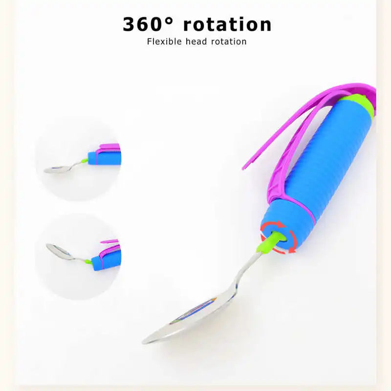 Rotatable Stainless Steel Adaptive Eating Utensil for Elderly and Disabled