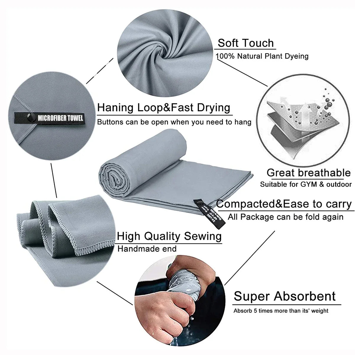 Quick-Drying Sports Towel for Swimming, Gym, and Camping (Various Sizes and Colors)