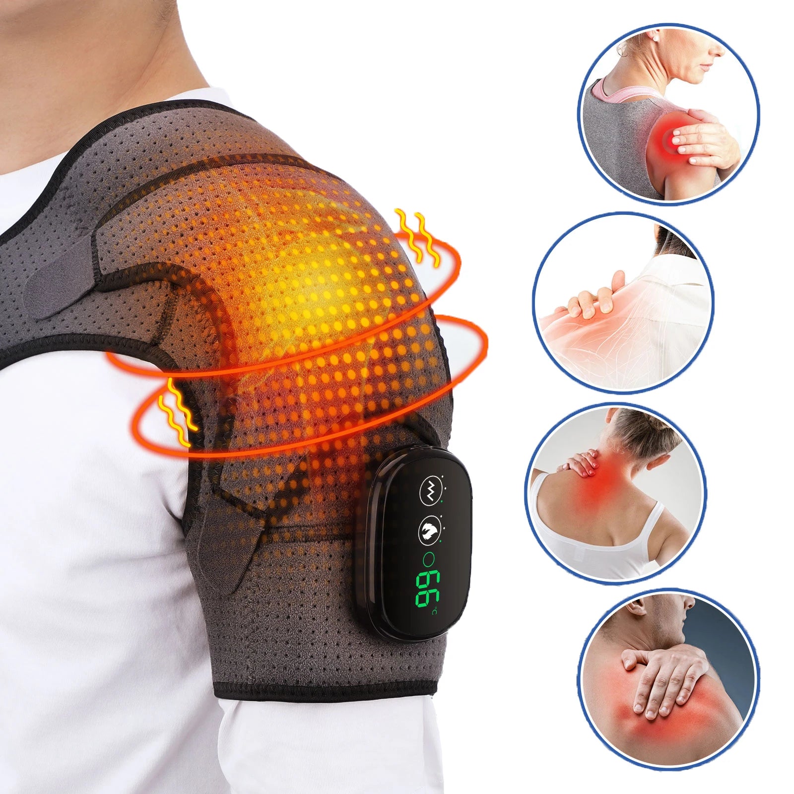 Heated Vibration Shoulder Massage Brace for Pain Relief