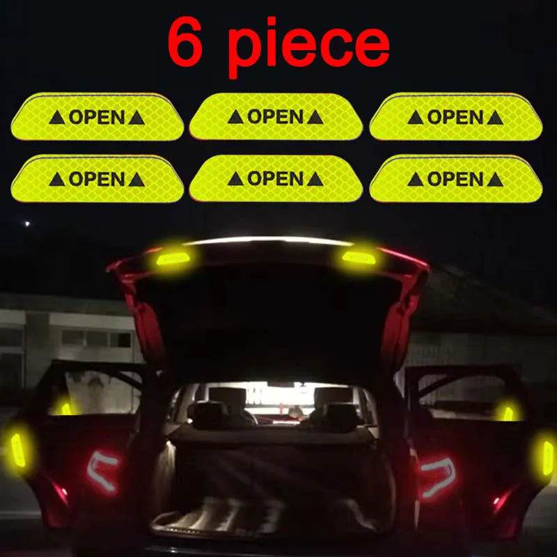 6-Piece Reflective Car Warning Sticker Set for Various Models