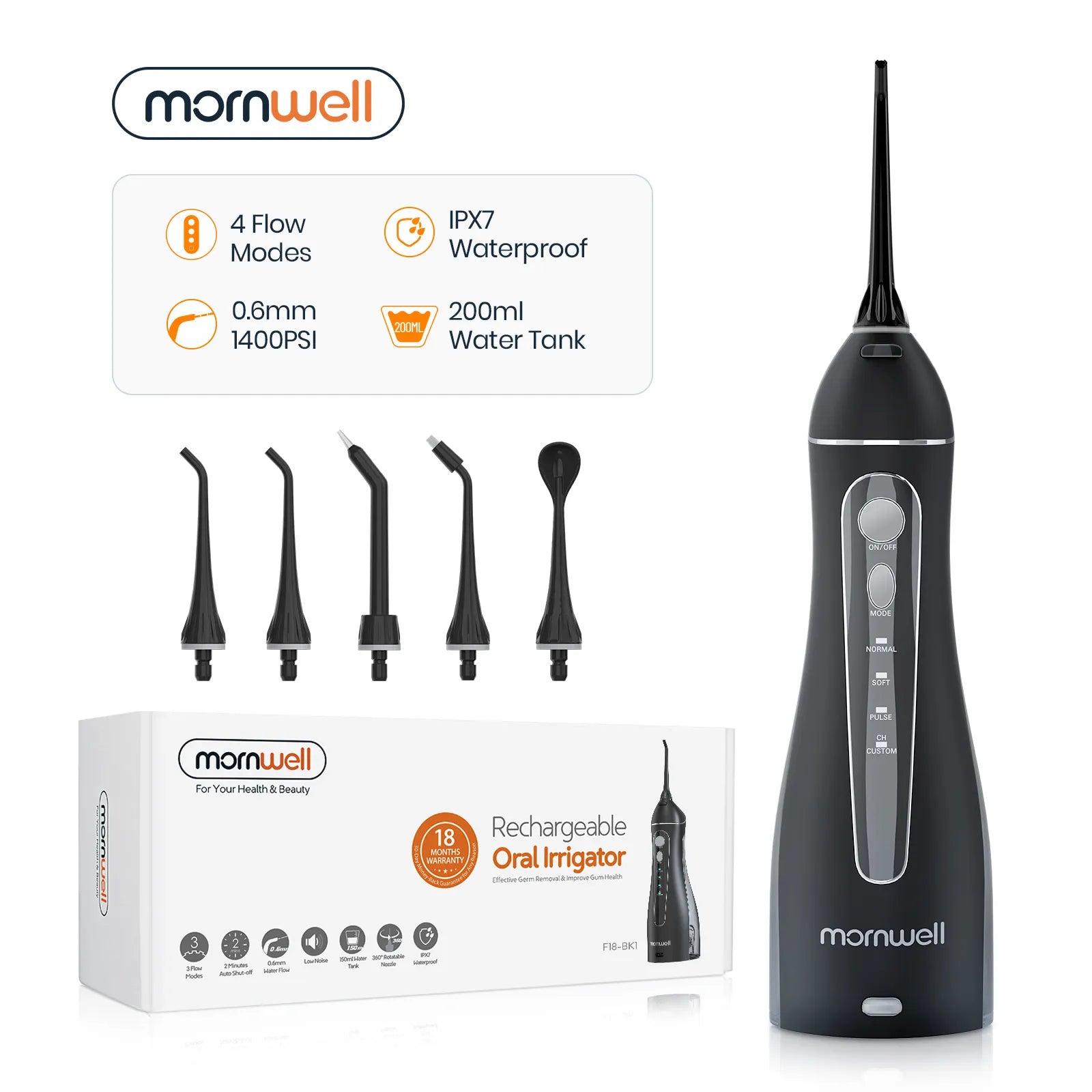 Mornwell Portable Oral Irrigator With FREE Travel Bag