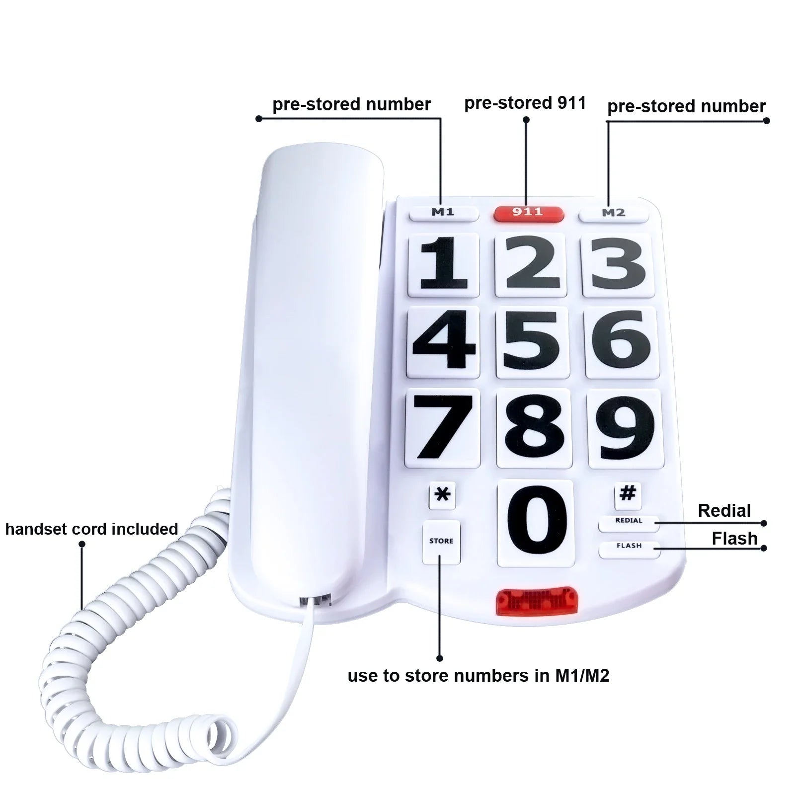 Corded Big Button Telephone for Seniors - Visually Impaired Landline Phone