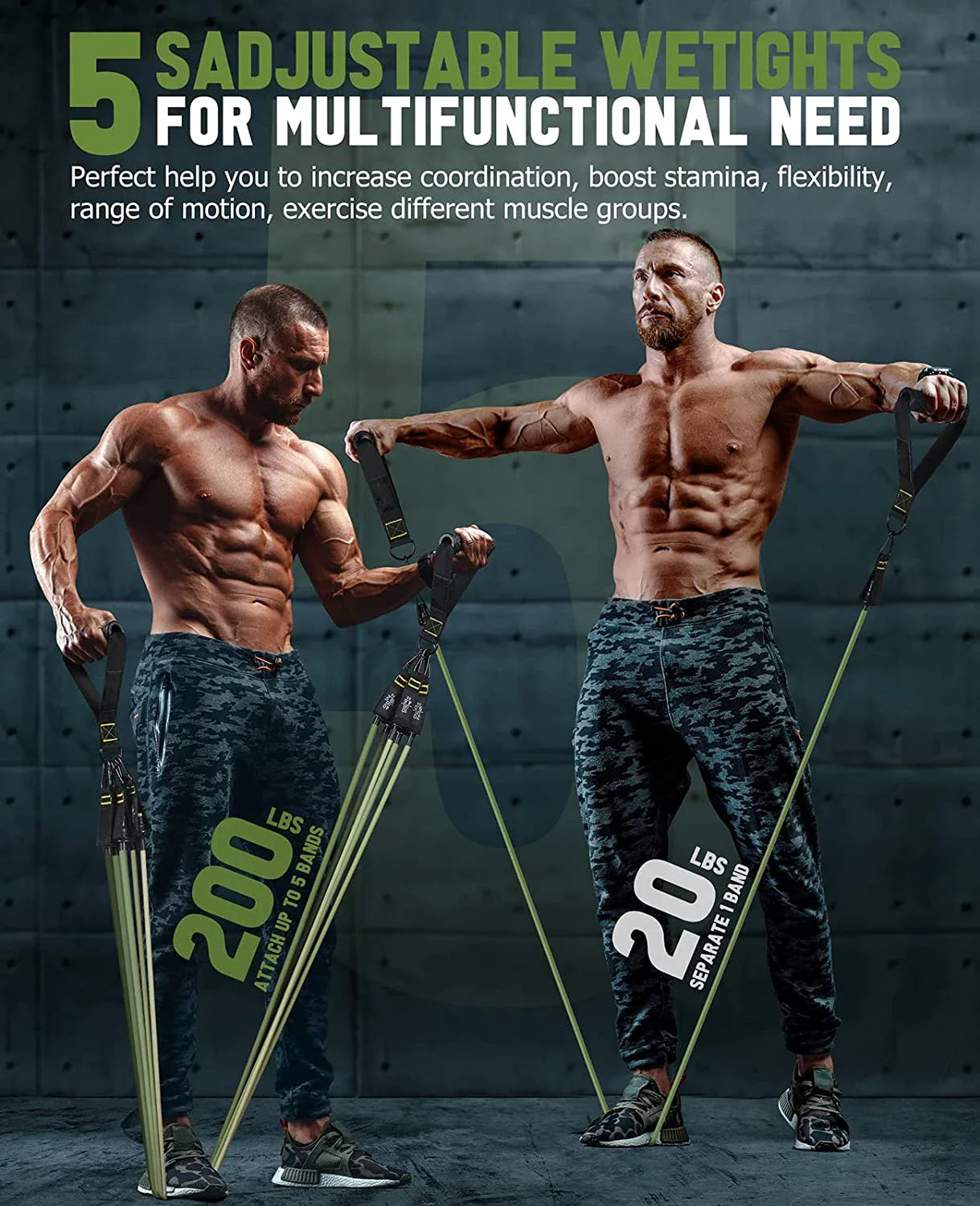 5-Tube Resistance Band Set with Accessories for Full-Body Workout