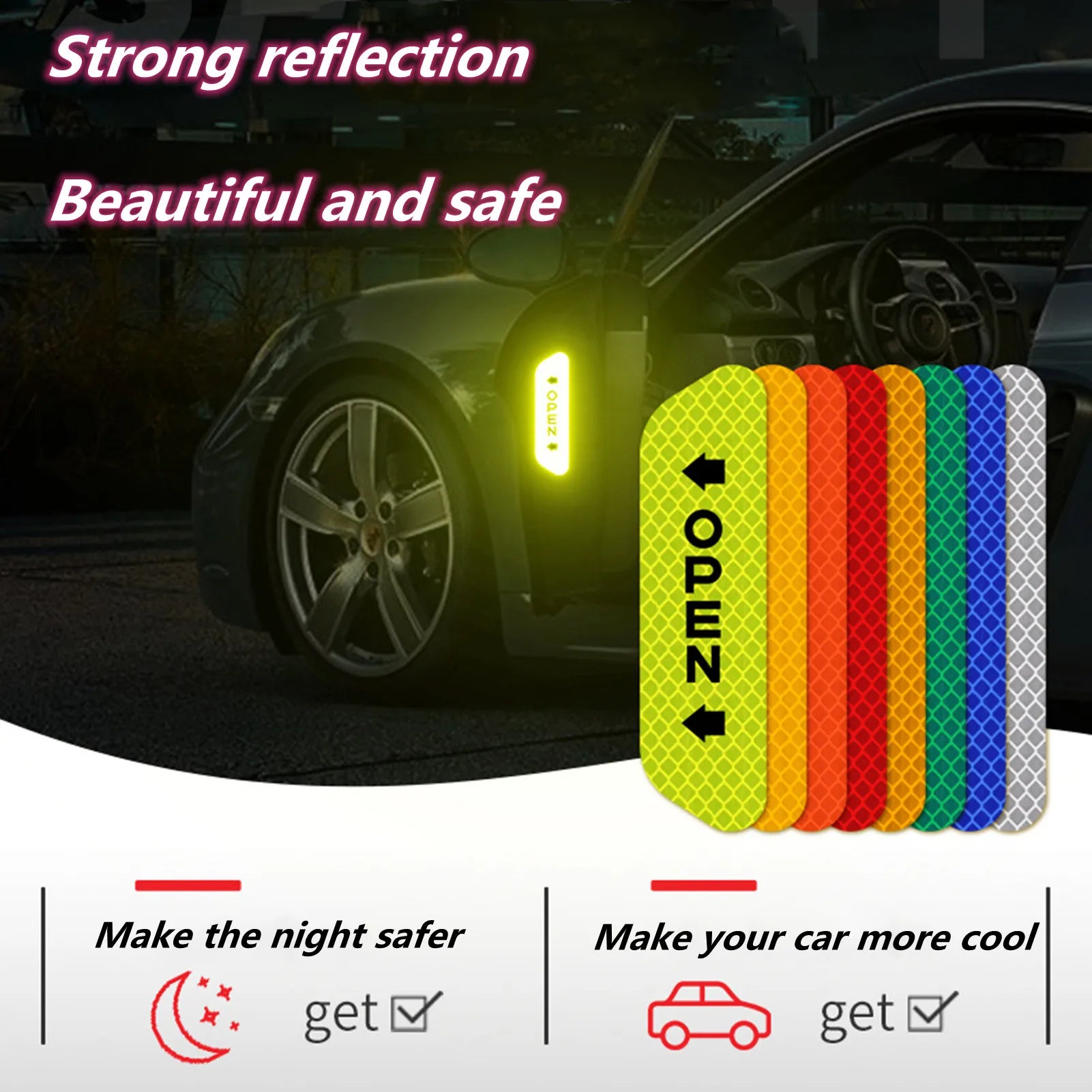 6-Piece Reflective Car Warning Sticker Set for Various Models
