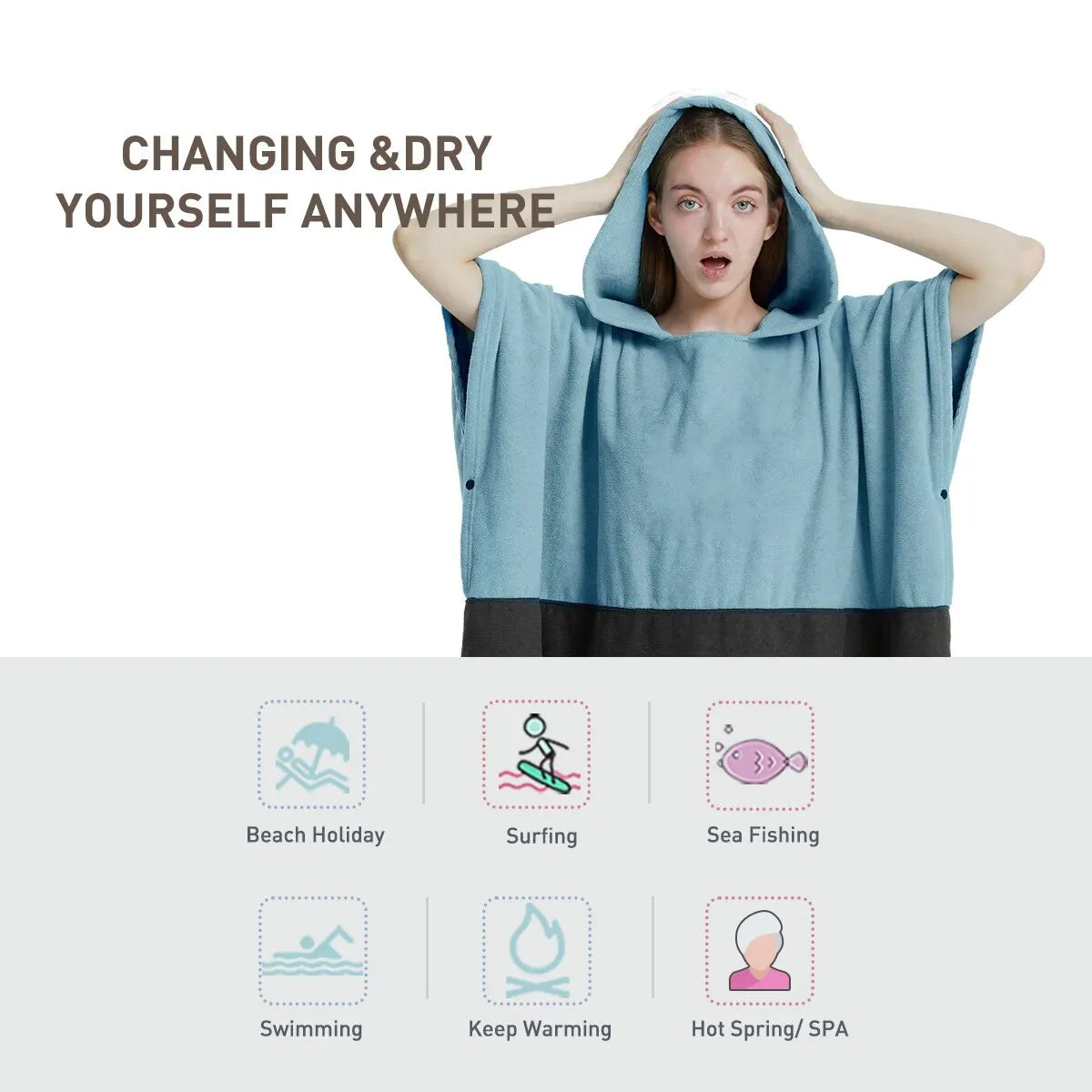 Quick-Dry Microfiber Surf Poncho Towel for Adults