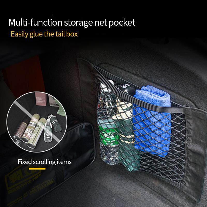 Car Rear Trunk Storage Net - Elastic Mesh Bag with Magic Sticker