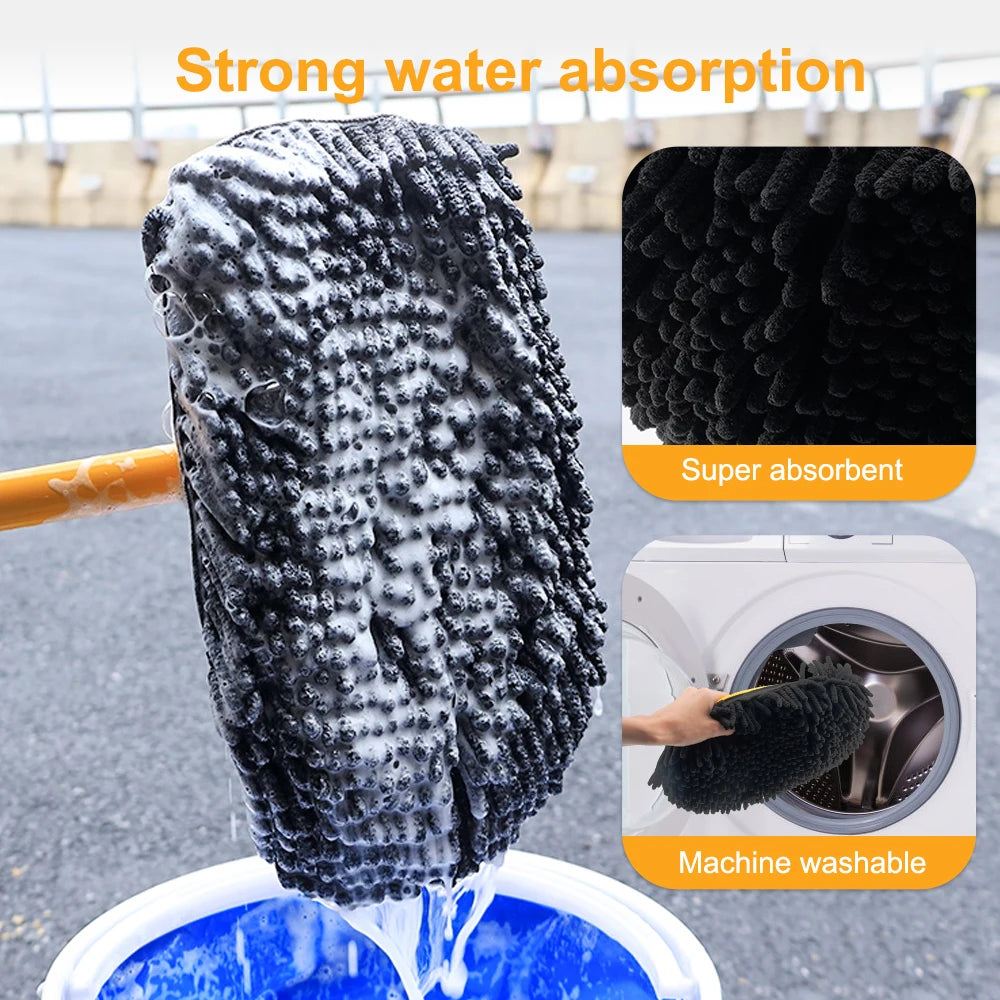 Telescopic Long Handle Car Cleaning Brush with Super Absorbent Chenille Bristles