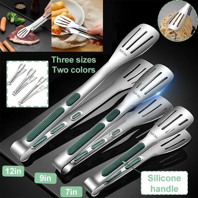 Non-Slip Stainless Steel Kitchen Food Tongs in Various Sizes