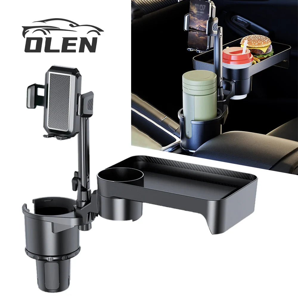 Dual Cup Holder Expander Tray with Phone Holder for Car Seats - A