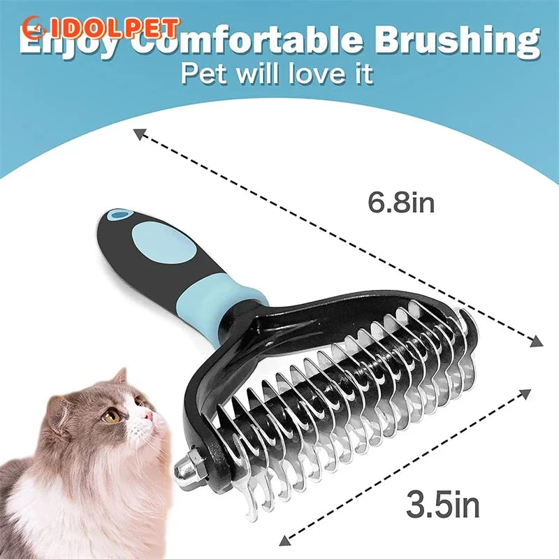 Professional 2-Sided Pet Deshedding Brush and Dematting Comb