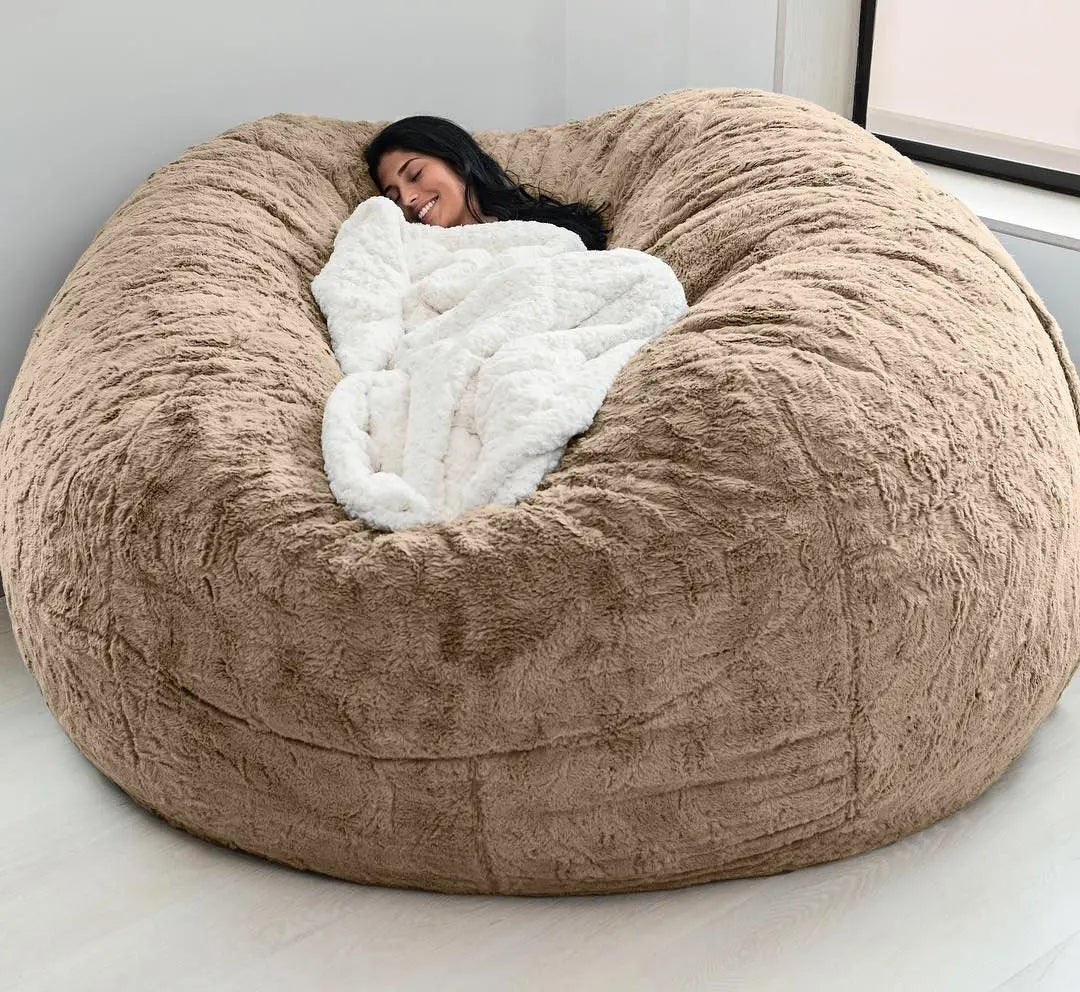 Soft and Warm 180x90cm Fur Bean Bag Bed Cover for Comfortable Living Room Furniture