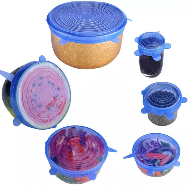 6-Piece Set of Silicone Food Lid Stretch Covers - Kitchen Preservation Tools