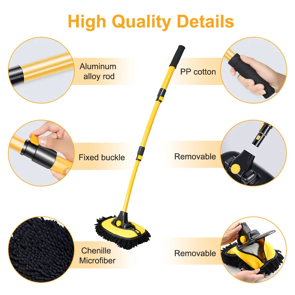 Telescopic Long Handle Car Cleaning Brush with Super Absorbent Chenille Bristles