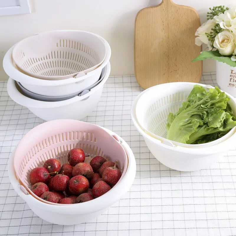 SwivelFresh Duo: Removable Double Layer Fruit and Vegetable Washing Tray