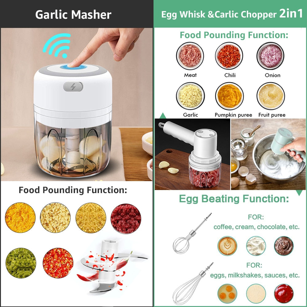 Electric Mini Food Chopper - USB Portable Kitchen Gadgets for Garlic, Meat, and Vegetables